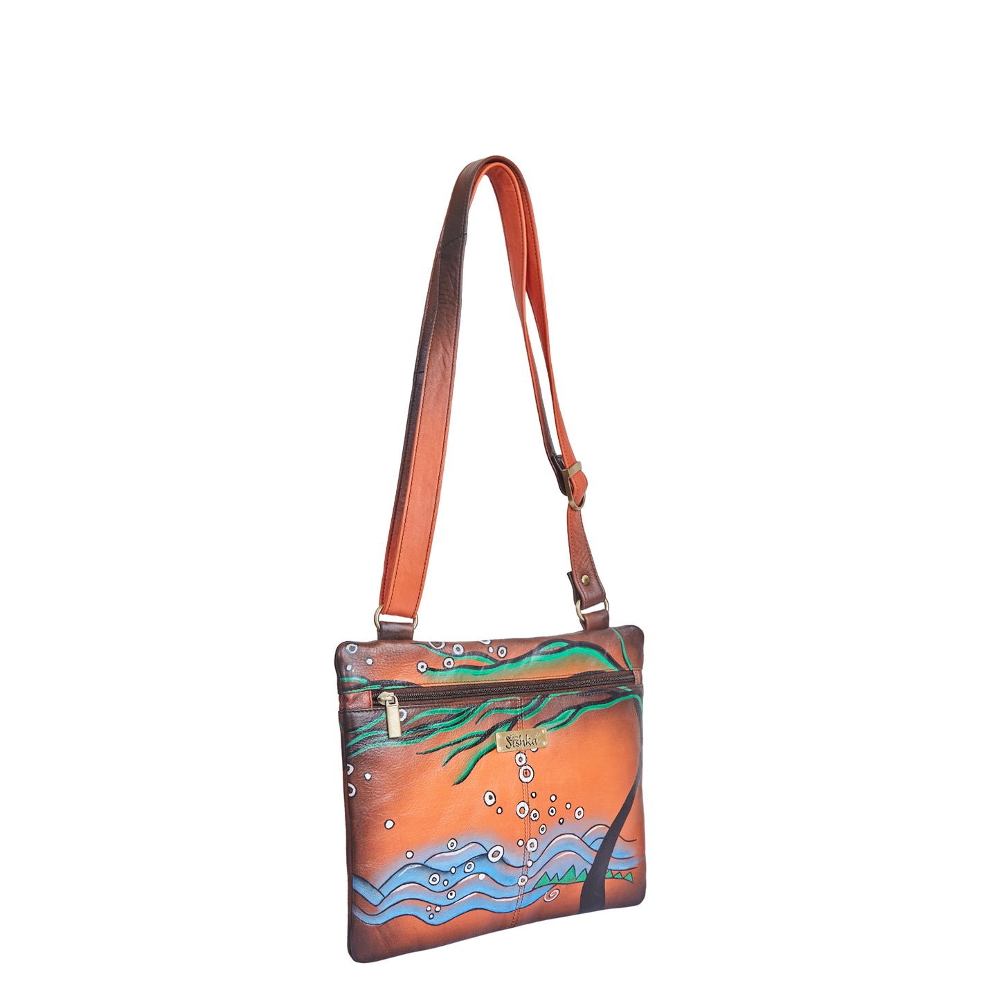 Marine Beauty Hand-Painted Leather Slim Cross body Bag